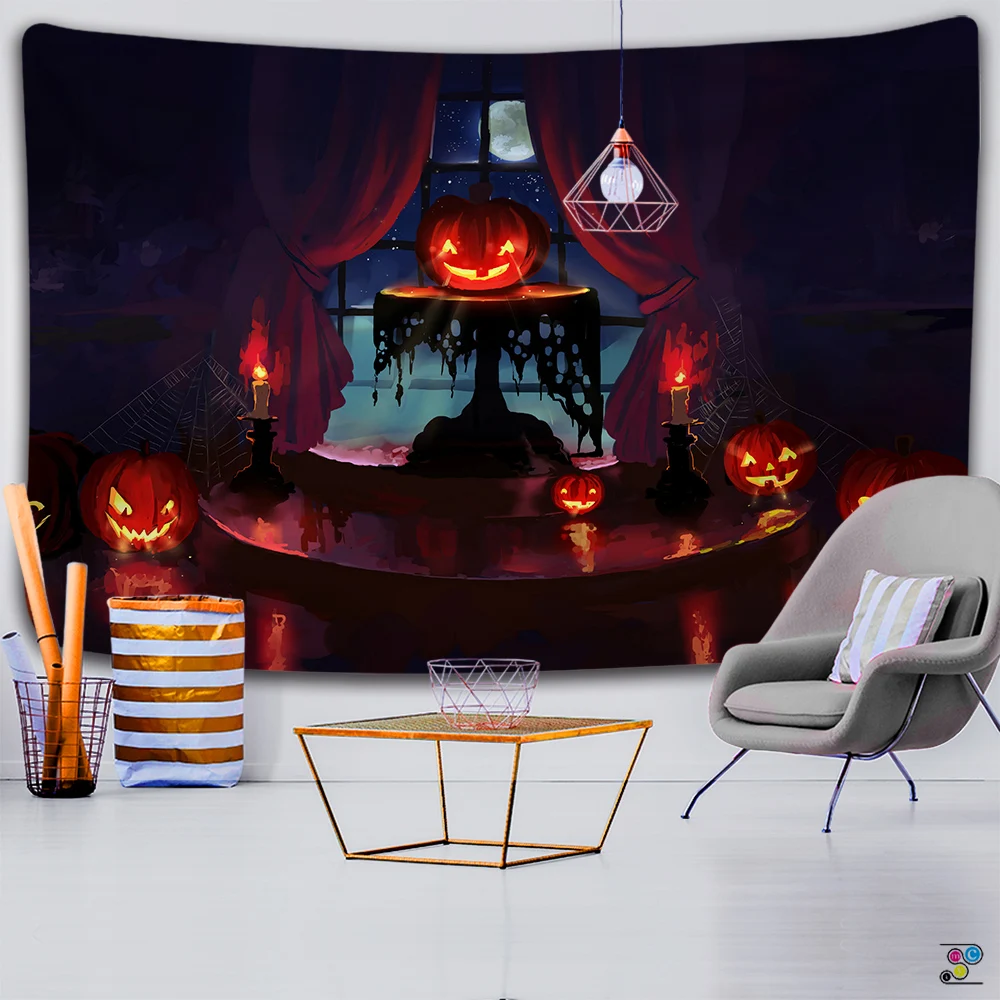 Лунная тыква Хэллоуин дом с приведениями трюк или лечение гобелен семейный