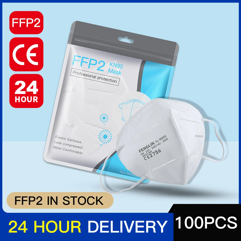 

100 шт., нетканые Многослойные маски FFP2Mask, маски для лица с пятью слоями защиты CE, быстрая доставка из Испании, Польши