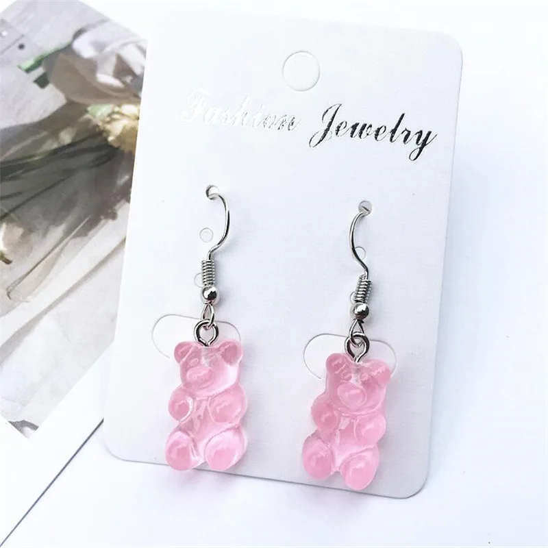 

Tianzhe jewelry 2020 new fashion girl earrings candy color bear earrings exquisite resin female fashion earrings generous and sw