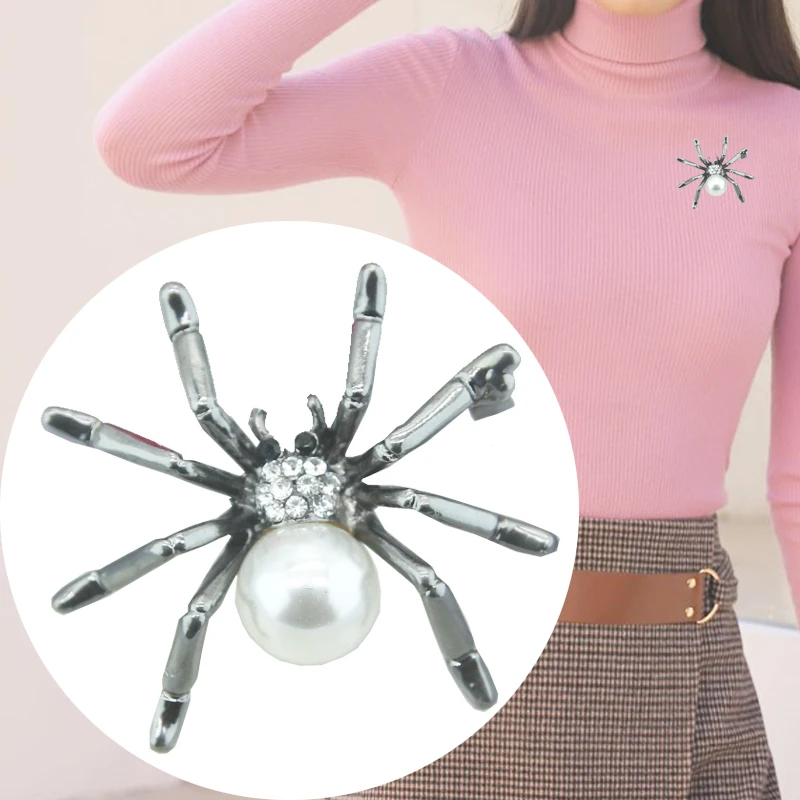 Брошь в виде маленького животного ретро-стиле чёрная простая восьминогая стразы