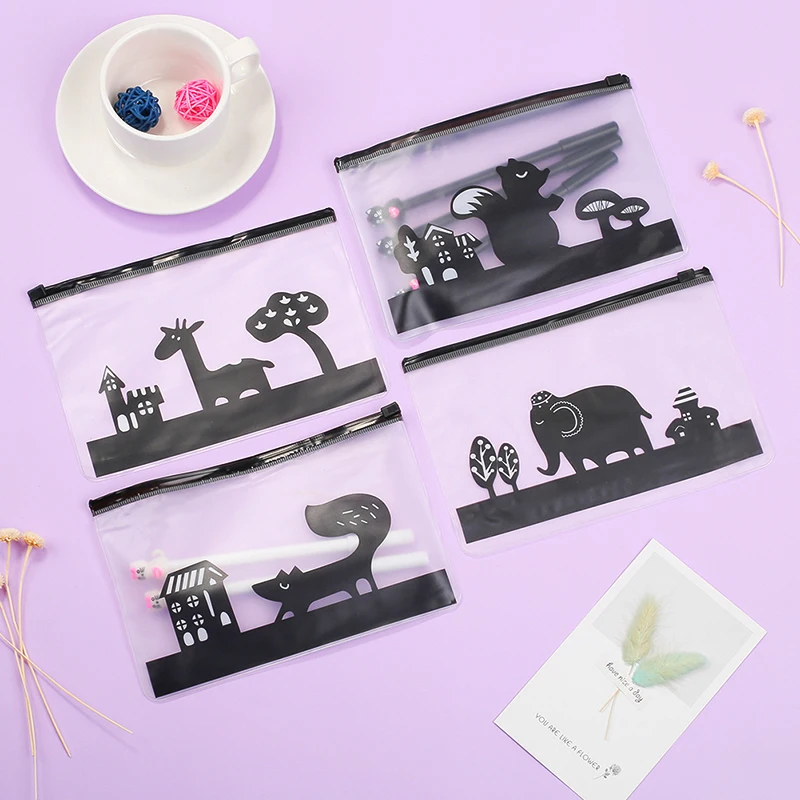 Case Bag Kawai Pouch Cute Squirrel Fox Elephant Giraffe Cool Black Office School Accessories Kit