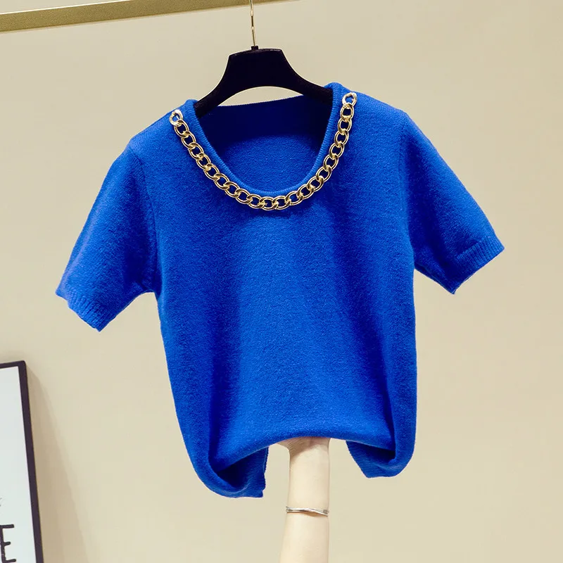 

Short-sleeved t-shirt, western style, round neck loose knit sweater, women's spring 2021 new thin style Korean fashion