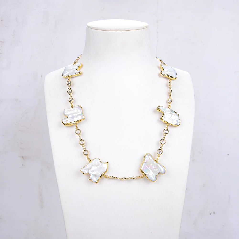 Длинное ожерелье с цепочкой и искусственным жемчугом 22 дюйма |