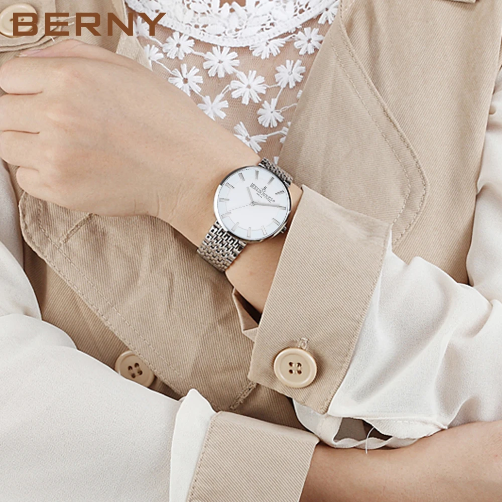 BERNY Quartz Watch for Women Luxury Brand 100%Stainless Steel Ladies Clock 3ATM Waterproof  Gift Fashion Watch Relogio Feminino enlarge