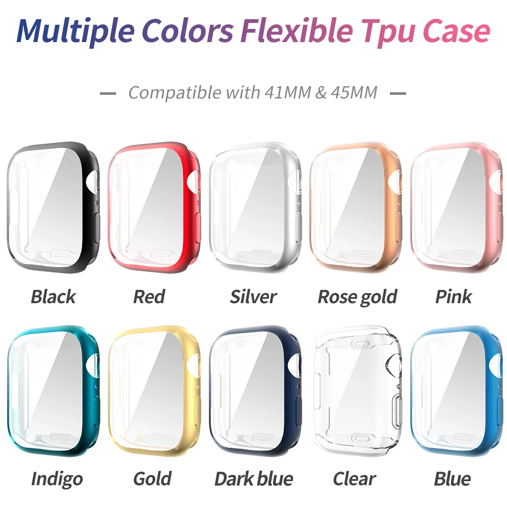 Fashion Screen Protector Case for Apple Watch Series 8 7 6 SE 5 4 Cover 41mm 45mm 40mm 44mm Soft Bumper for Iwatch Tpu Shell