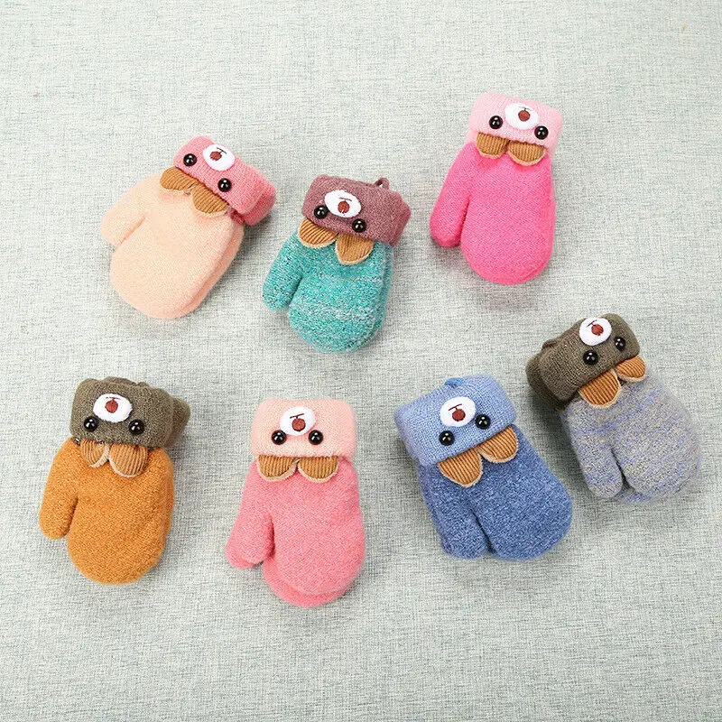 Зимние Детские перчатки с милыми медвежьими ушками для новорожденных мальчиков