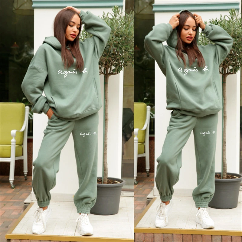 

GuugDa Women's Tracksuits Sports Pants Suit Casual Hoodies Fleece Sweatshirt Female Jacket Sweatpants korean Harajuku Clothes