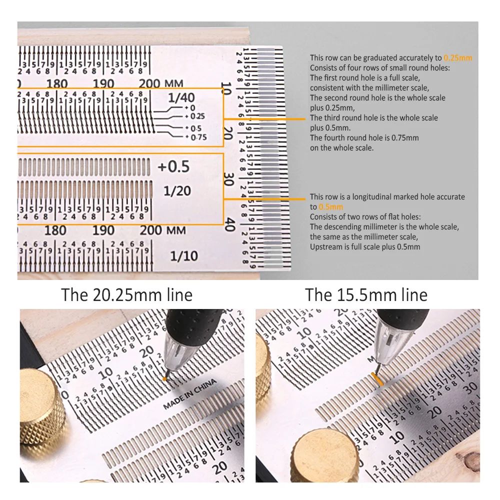 

High-Precision T-Type Square Ruler Hole Scribing Scale Ruler Stainless Steel Woodworking Marking Gauge Carpenter Measuring Tools