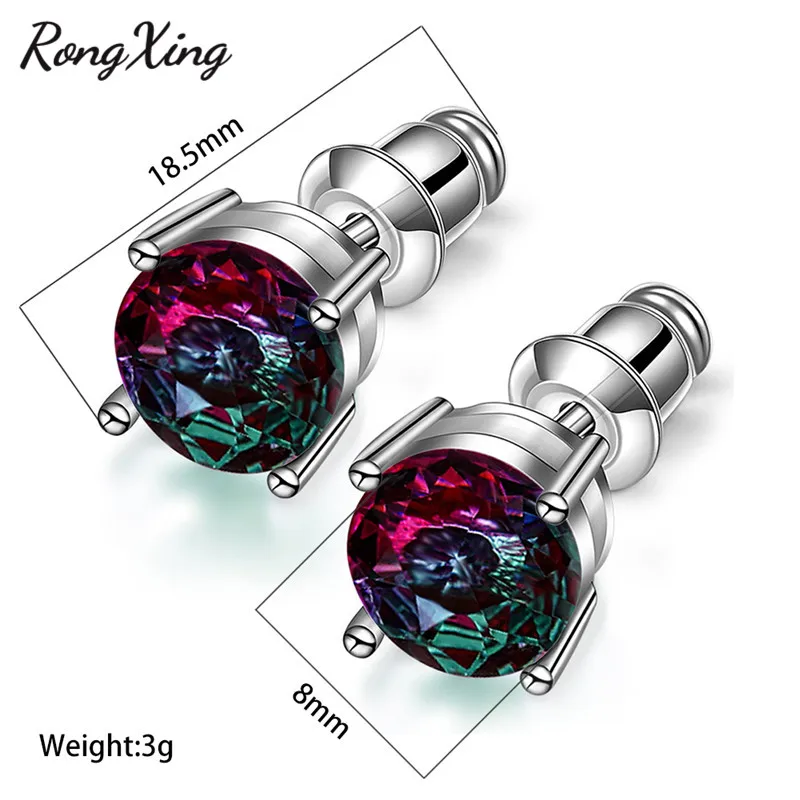Женские серьги гвоздики RongXing Mystic с радужным огнем и цирконом заполненные белым