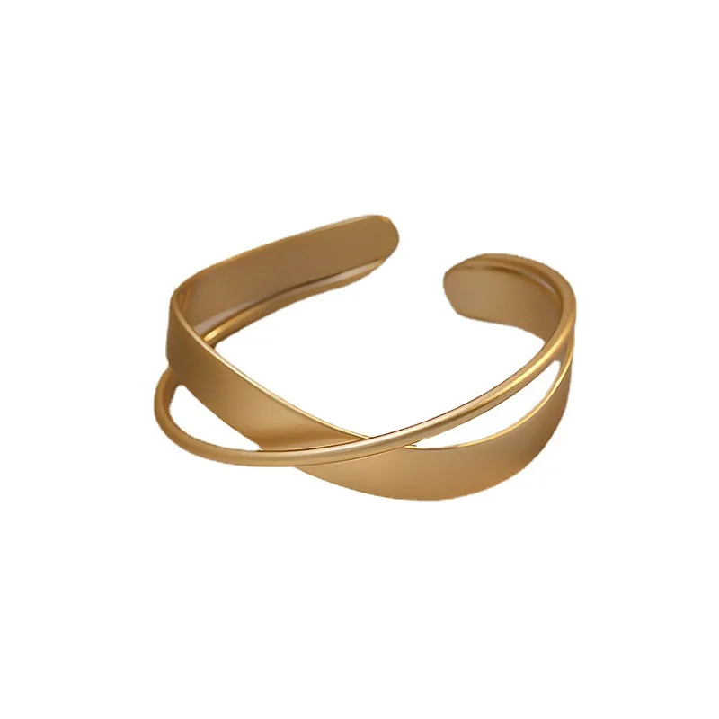 

2021New Glossy Double Layer Geometric Irregular Cross Ripple Opening Wristband Jewelry Bangle for Women Girls Party Gifts