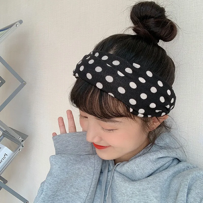 Ободок для волос в горошек Корейском стиле женский теплый шарф осени и зимы