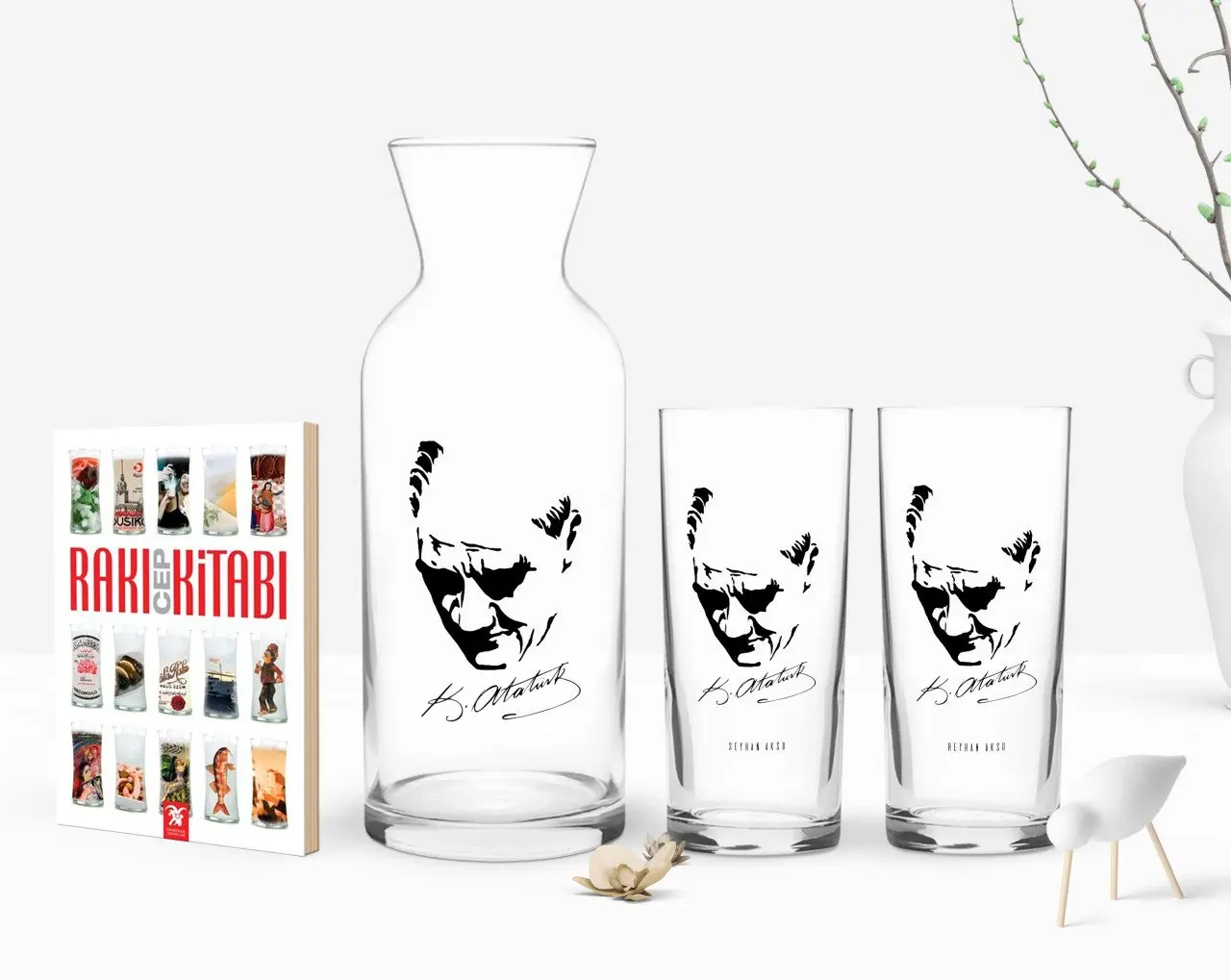 

Персонализированные Цветные принты Ататюрк тематические двойной Arrack чашки графин и карманная книжка подарок Seti-25