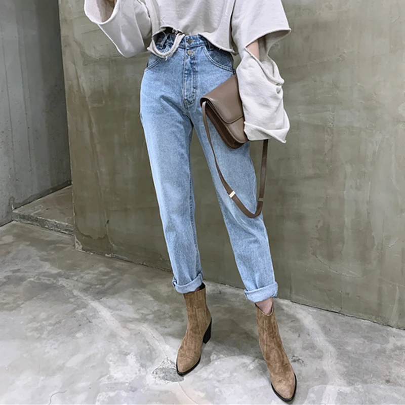 

Vintage High Waist Straight Jeans Pant for Women Streetwear Loose Female Denim Jeans Buttons Zipper Ladies trouser 2021