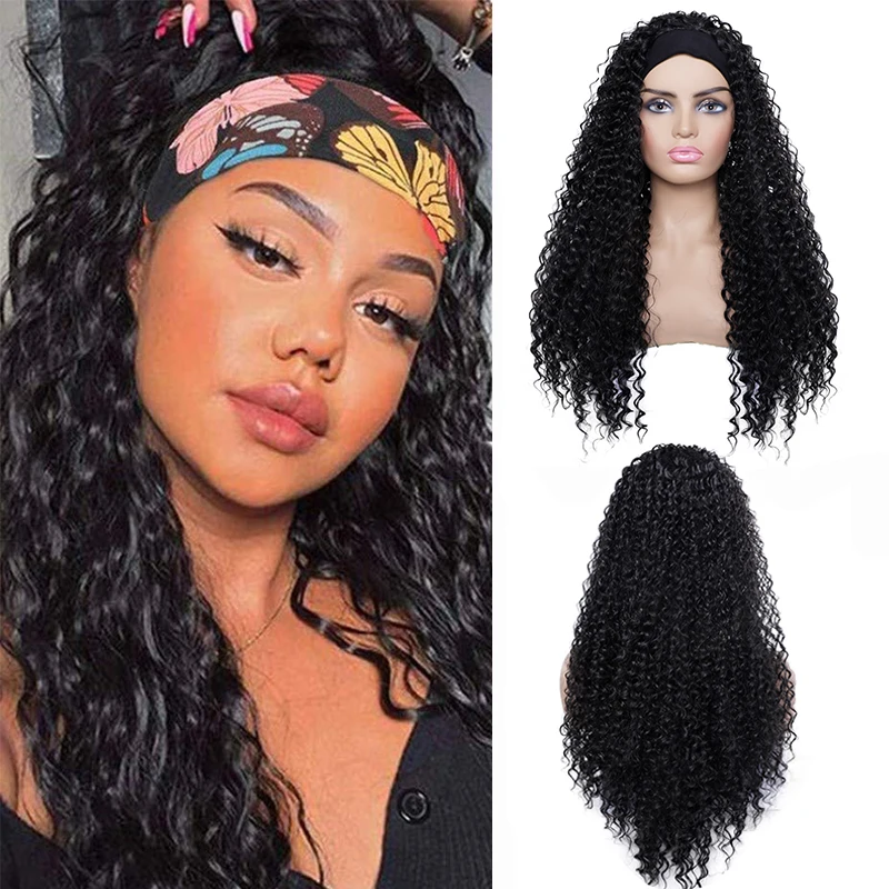 

Headband Wigs Long kinky Curly Synthetic Hair Wigs Heat Resistant Wigs for Women Black Daily Wig