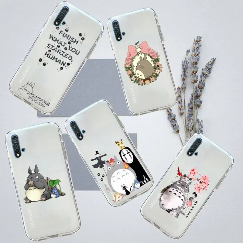 

Spirited Away Totoro Miyazaki Hayao Phone Case Transparent for Huawei honor P mate 40 20 30 10 50 i 9 x mate pro lite 8a