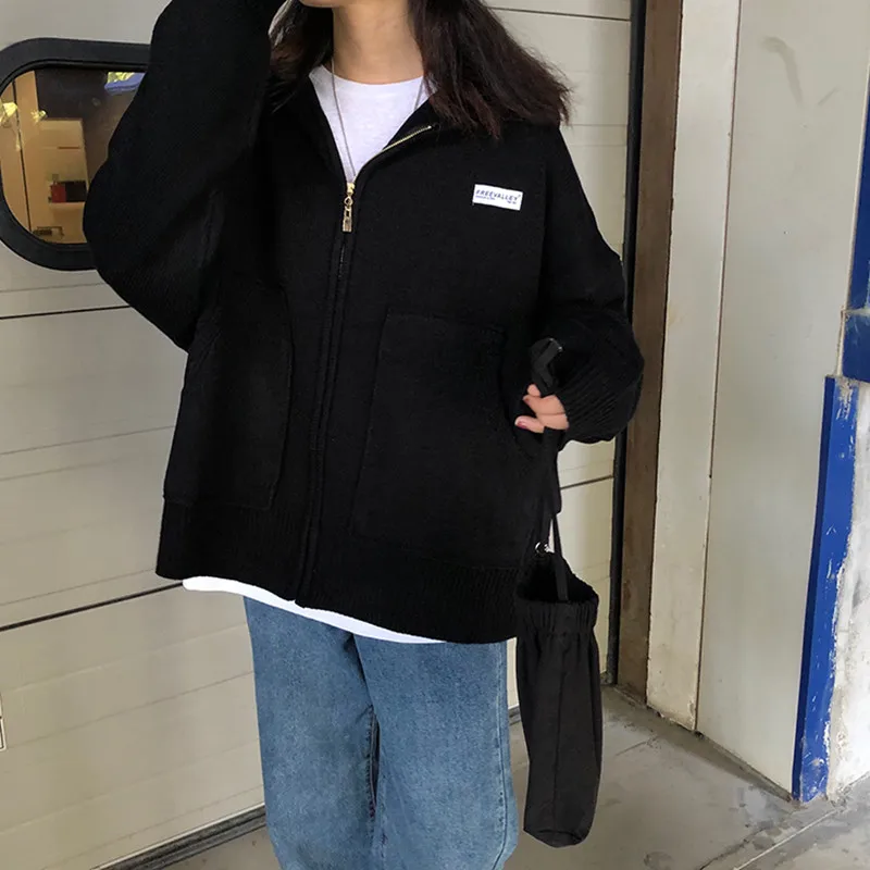 4 цвета 2019 осень и зима корейский стиль свободный большой карман на молнии свитер