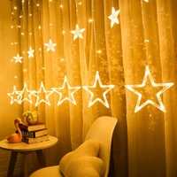christmas lights festoon led string star garland on window curtain indoor tree decoration wedding lamp