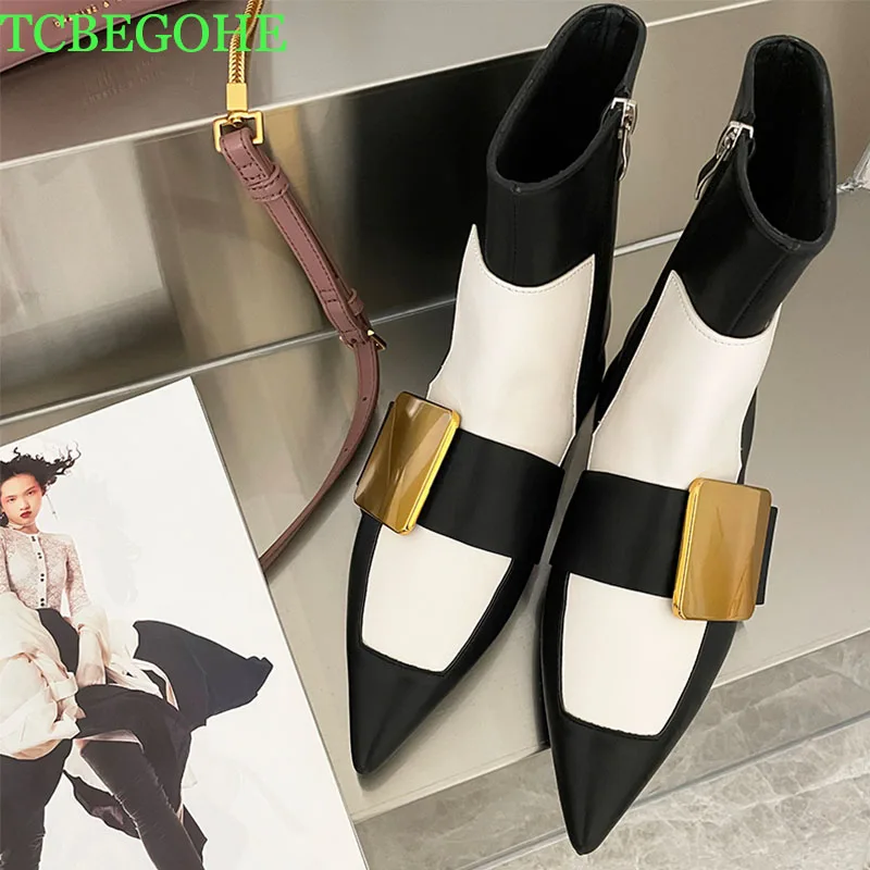 

Женские ботильоны на молнии с острым носком, модные брендовые женские ботинки мартинсы с металлической пряжкой для женщин, ботинки челси ра...