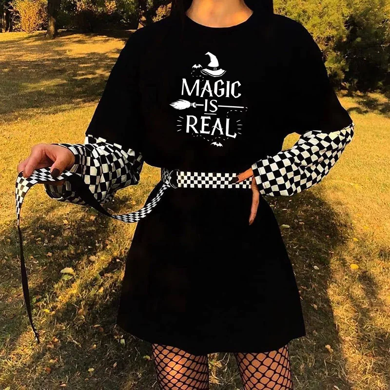 

Женская футболка в стиле Харадзюку Magic is real witchcraft Готический Темный стиль Хэллоуин подарки унисекс хипстерский классный Повседневный Женск...