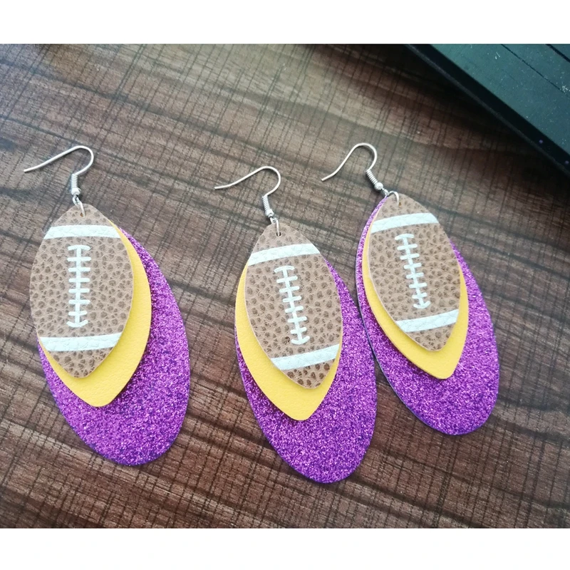 Трехслойные серьги из искусственной кожи с блестками|Серьги-гвоздики| |