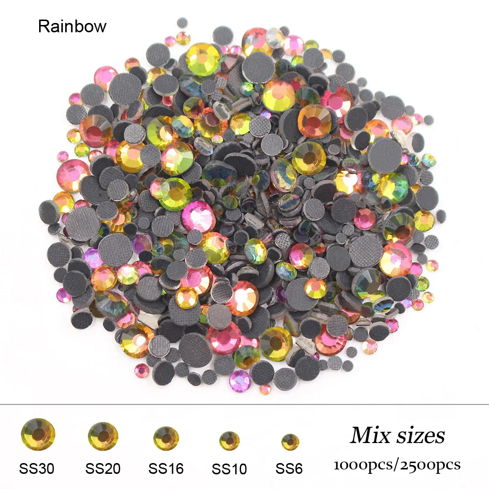 Горячая фиксация Стразы 2500 шт. Радуга 5 разных размеров Стандартный клей на