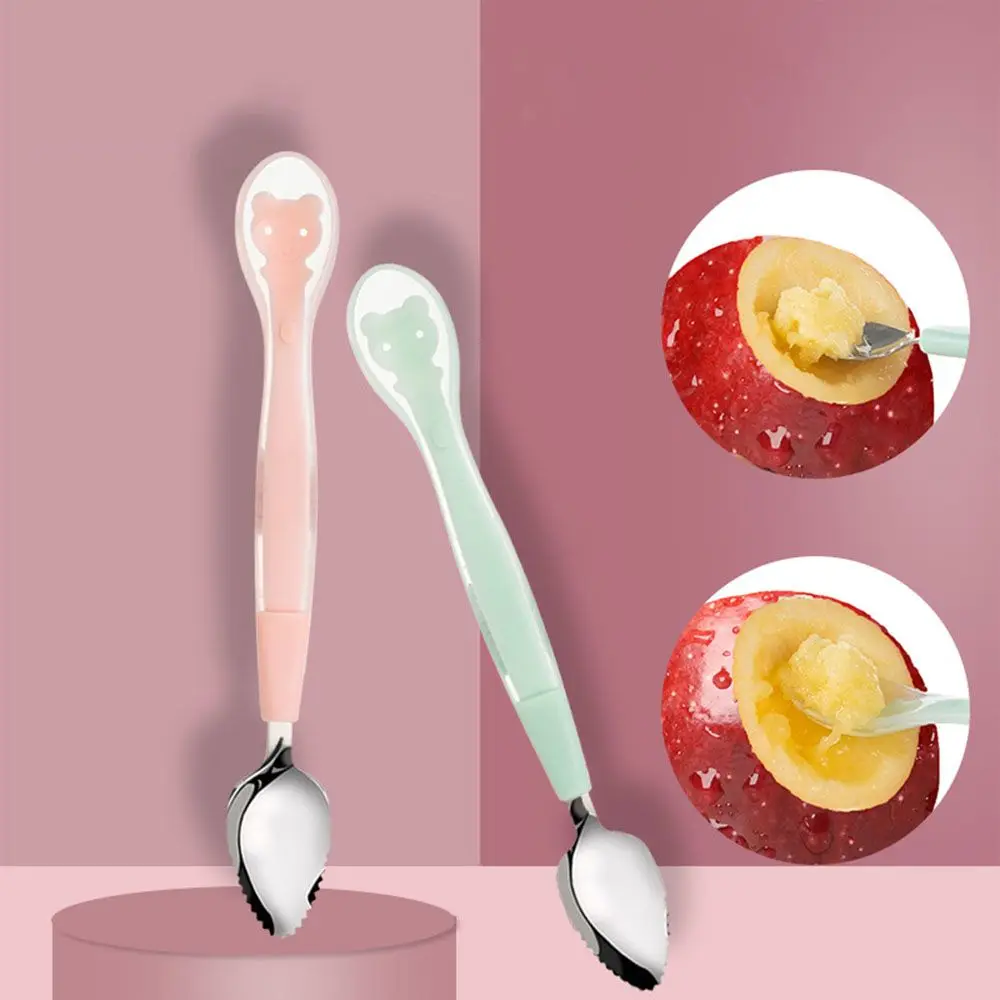 

Stainless Steel Gadgets Baby Utensils Double Headed Fruit Scraping Spoon Non-slip Baby Food Supplement Infants Feeding Spoon