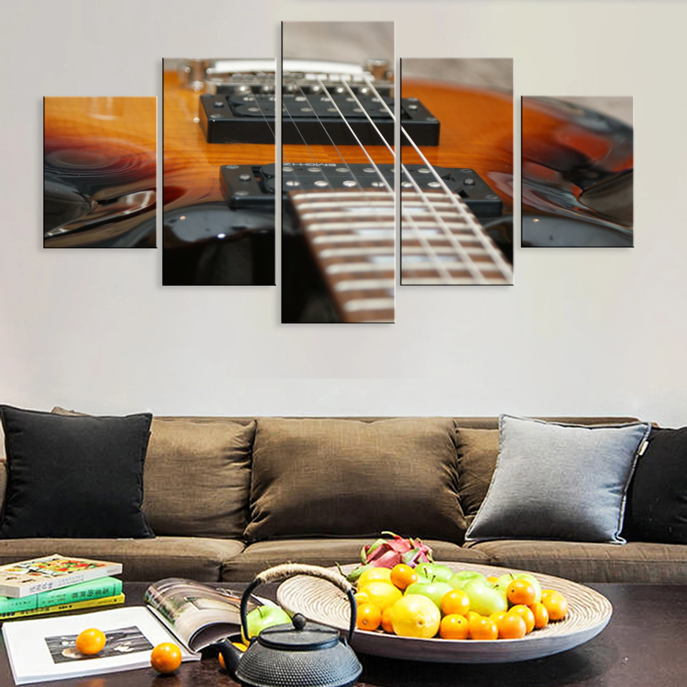 

Hd Modern 5 Pieces Artwork Modular Musical Instrument Guitar Music Poster Canvas For Living Room Home Decor Framework
