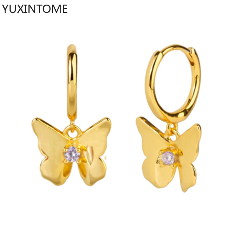 

925 Sterling Silver Ear Buckle Korean Elegant Cute Rhinestone Butterfly Hoop Earrings For Women Girls Fashion Jewelry Gifts