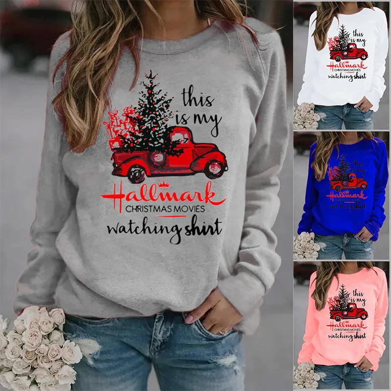 

Christmas Tree Car Printed Hoodies Women Fleece Long Sleeve O Neck Loose Sweatshirt Girls Women Hoodie Pullovers Winter Autumn