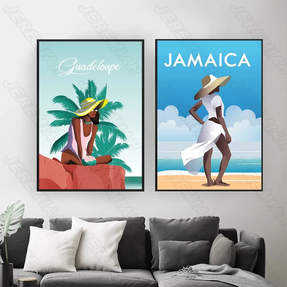 

Tourist girl sheep landscape poster nordic style wall art canvas print painting modern living room decoration