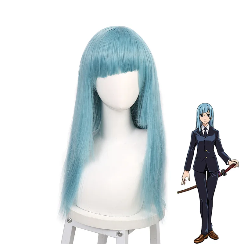 

Jujutsu Kaisen Kasumi Miwa Cosplay Wig 70cm Long Blue Hair Anime Halloween Heat Resistant Synthetichair and Wig Cap
