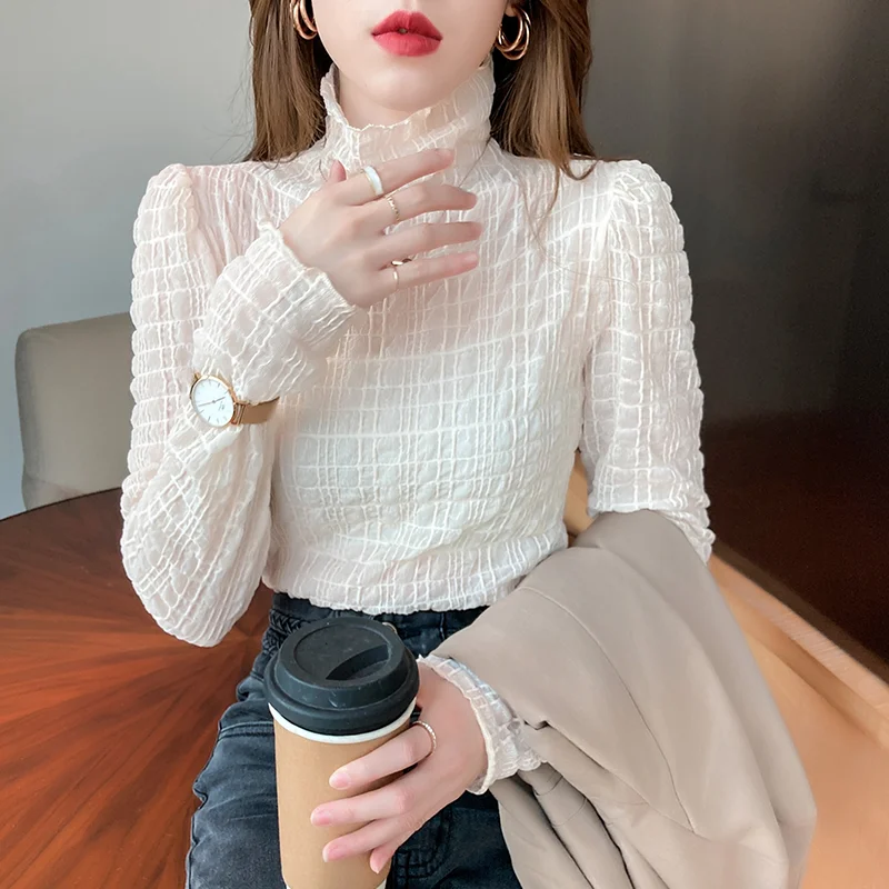 Женская кружевная верхняя одежда сезон осень-зима 2021 футболка с длинным рукавом