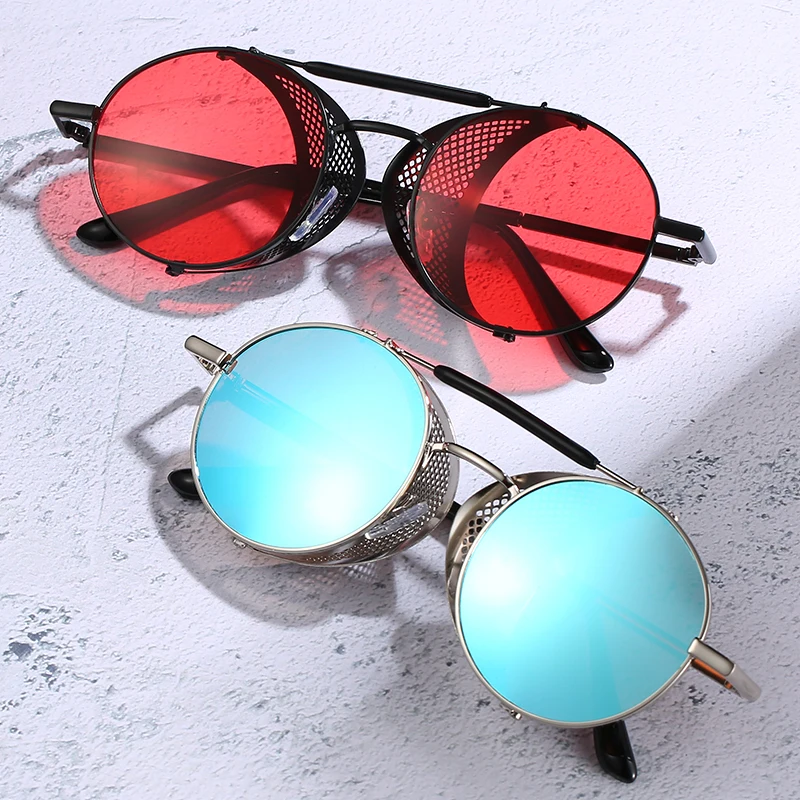 

2019 hotsale steampunk sunglasses men brand designer round mirror sun glasses for men metal goggles