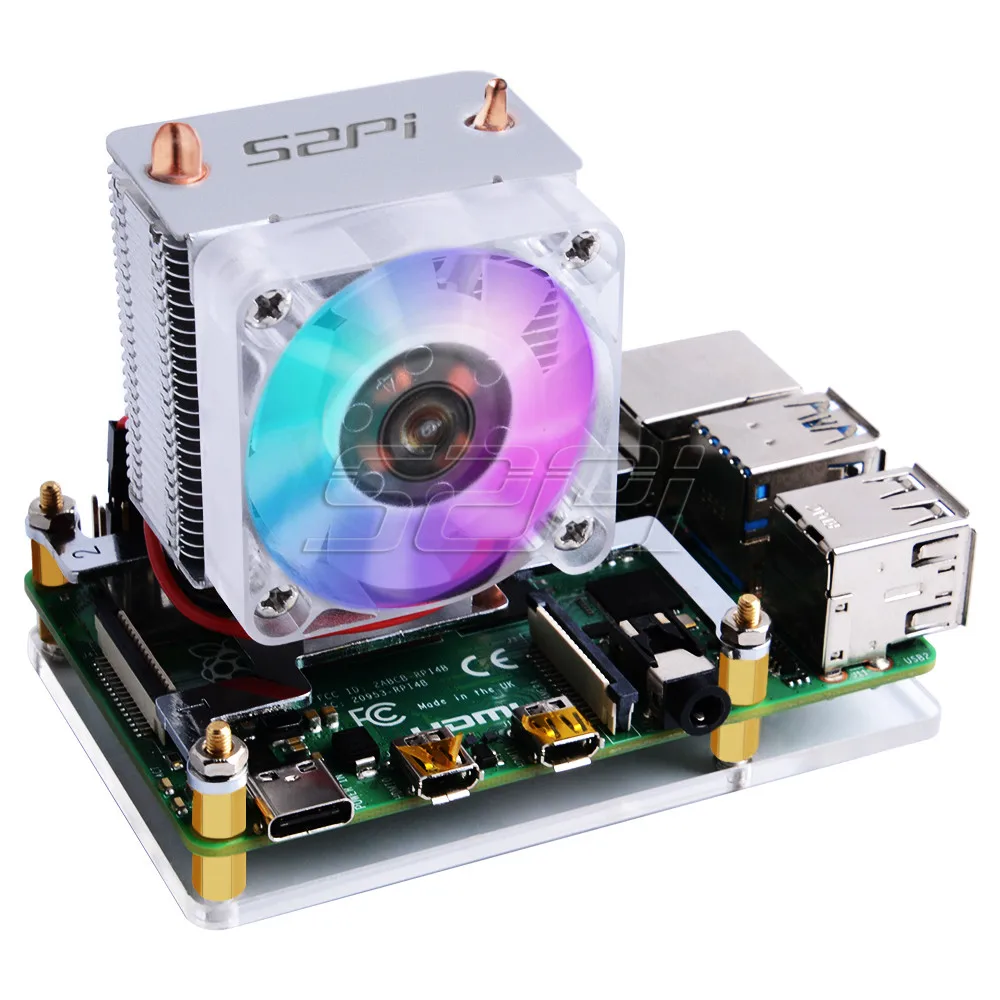Ice tower fan 52Pi лед-охлаждающий вентилятор башни V2.0 черный высокоэффективный теплоотвод 7 цветов светильник 5-Слои чехол для Raspberry Pi 4 B/3B/3B - Цвет: Ice tower fan