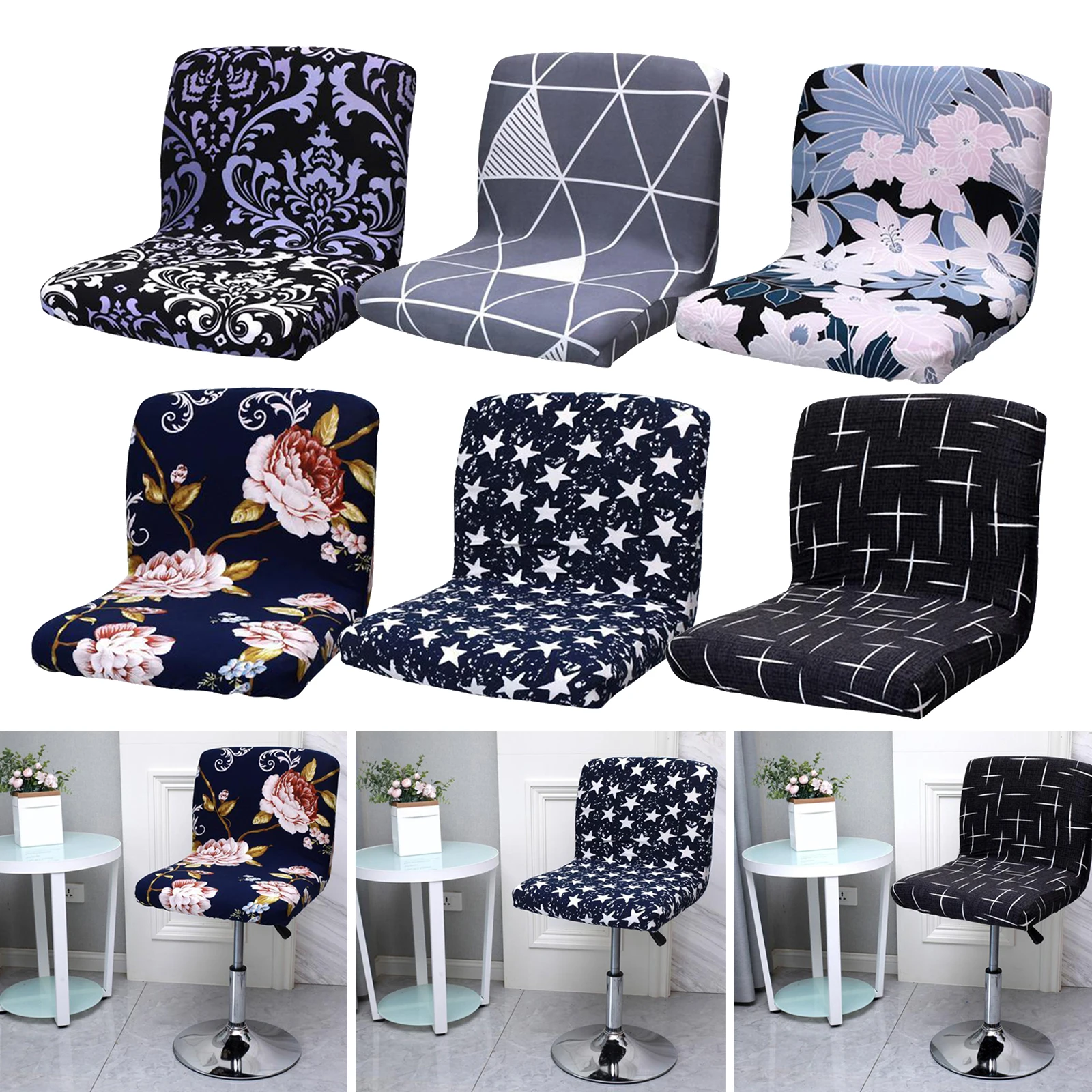 

Elastic Stool Chair Slipcover Polyester Removable Short Back Chair Cover Chair Protector Low Back Covers Polyester Spandex