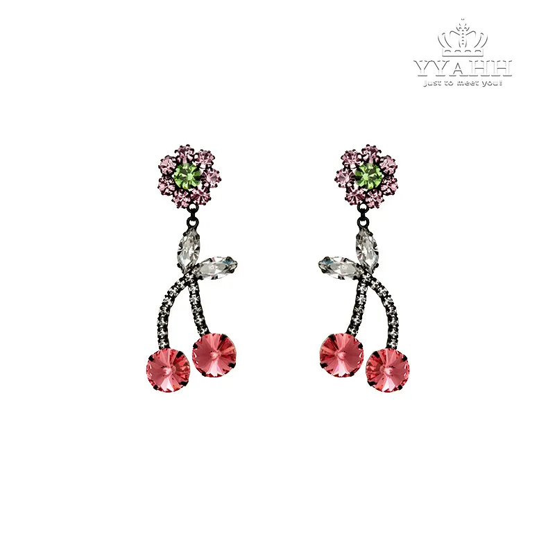 

Crystal Flower Cherry Earring Korean Exaggerated Small Fresh Earrings Fashion Earrings Woman