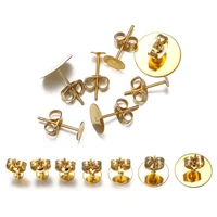 20 100pcs stainless steel blank post earring studs base pins with earring plug findings ear back for diy jewelry making wholesal