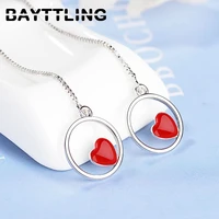 bayttling new silver color fine round heart tassel drop earrings for woman fashion glamour party jewelry gift