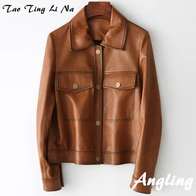 

Tao 'Ting Li Na Women Spring Genuine Real Sheep Leather Jacket H6