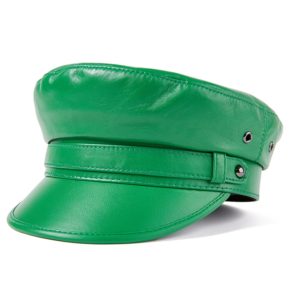 

Military Hat Men Genuine Leather Cap Rock Motorcycle Beret High Quality Coffee Male 2021 Autumn Winter Brand Sailor Hat