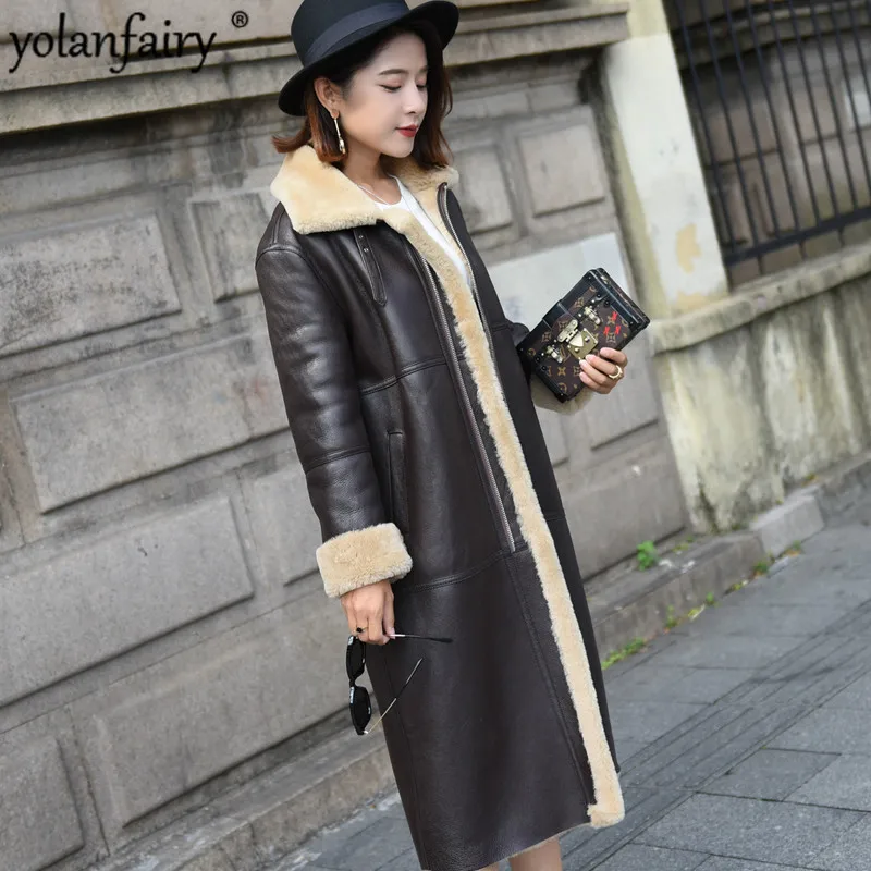 Пальто из натурального меха женская зимняя куртка овчины длинные пальто