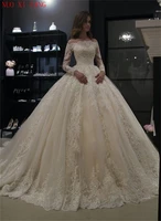 nuoxifang luxury ball gown wedding dress boat neck long sleeve tulle lace applique vestidos de novia 2020 trouwjurk robe mariage