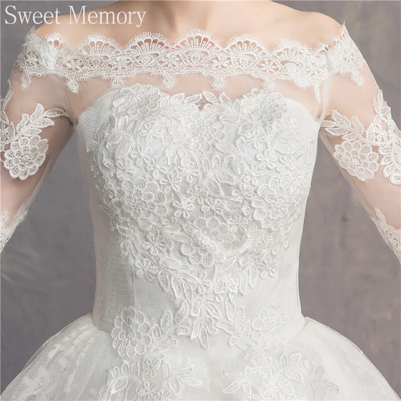 

Sweet Memory Princess Wedding Party Dress 2021 Boat Neck Embroidery Lace Half Sleeve Wedding Dresses Simple White Robe Femme