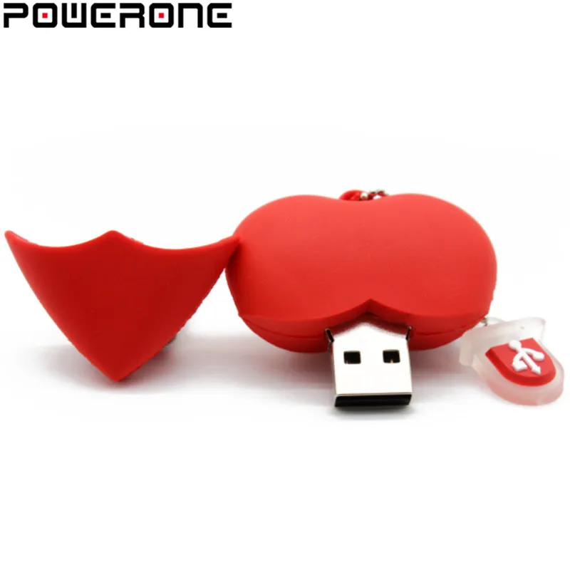 POWERONE Red heart usb флешка пластиковая Флешка 4 ГБ 16 32 64 флеш накопитель pendriver флэш диск