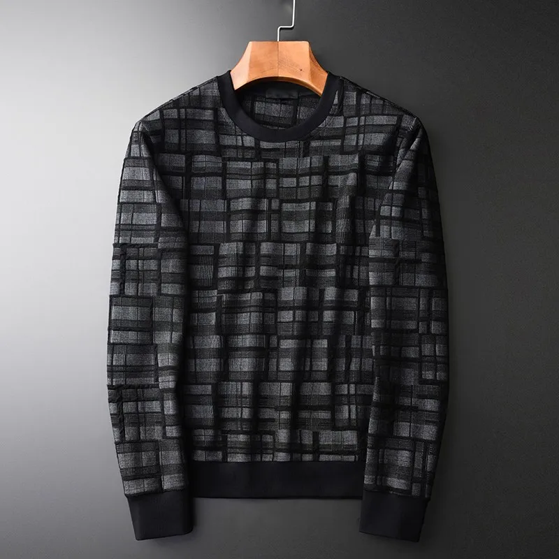 

Осенне-весенняя толстовка мужская Роскошная толстовка с круглым воротником окрашенная в пряжку Геометрическая Мужская толстовка размера ...