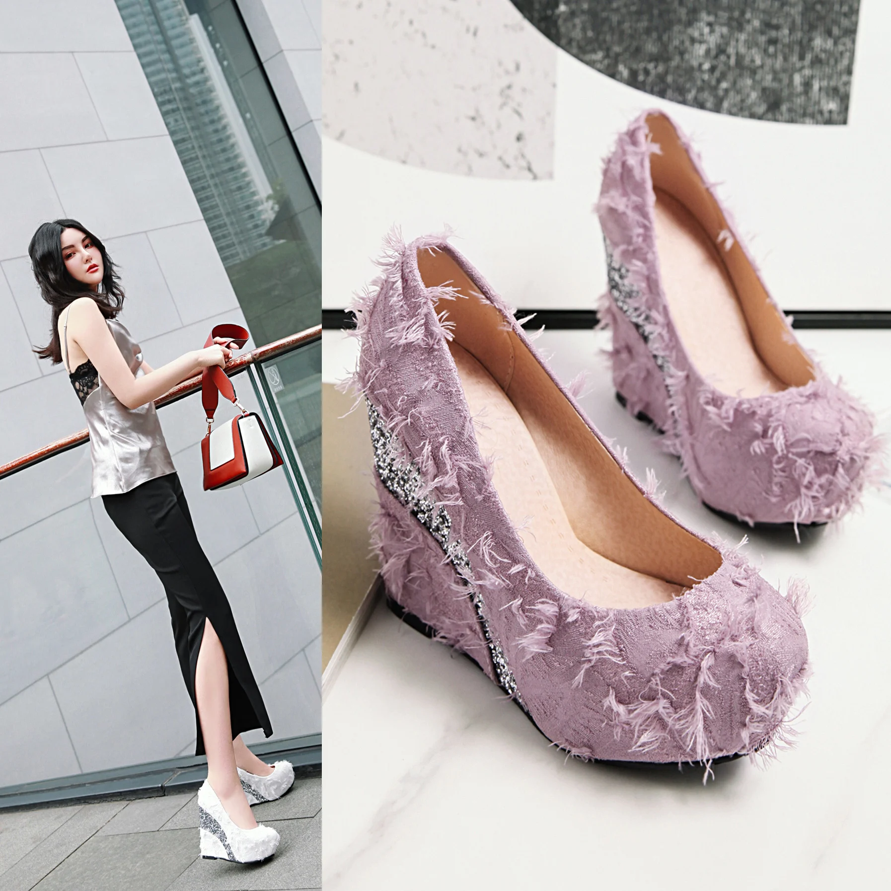 

2020 newest super high heel wedges platform shoes women spring summer party prom shoes round toe sexy women pumps
