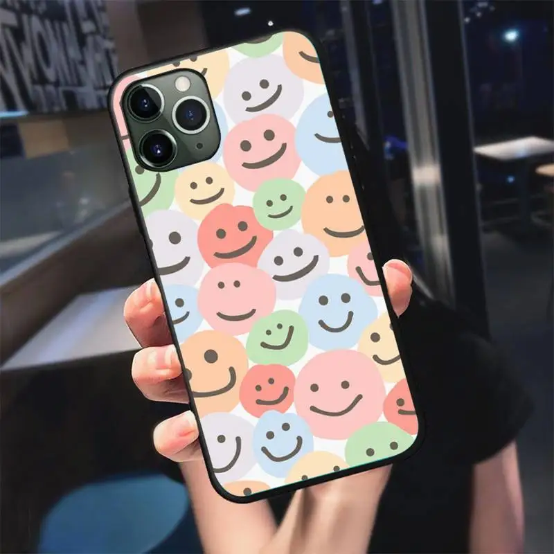 

Funny Cute Smiley Phone Case For Black-Iphone 5 5s se 6 6s 7 8 11 12 X Xs Xr Pro Plus Max Mini Cover