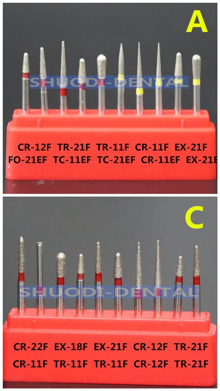 2 sets mixed A C 10 шт. средство для полировки для зубов Стоматологическая дрель Алмазная высокоскоростная полировка подготовка зубов Бур для зубов Фарфоровая керамика - Цвет: 2 sets mixed A C