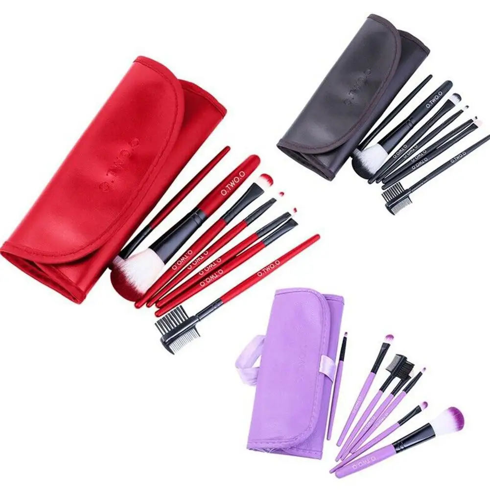 7 шт./компл. красные Кисточки для макияжа с кожаный чехол кисти мягкие