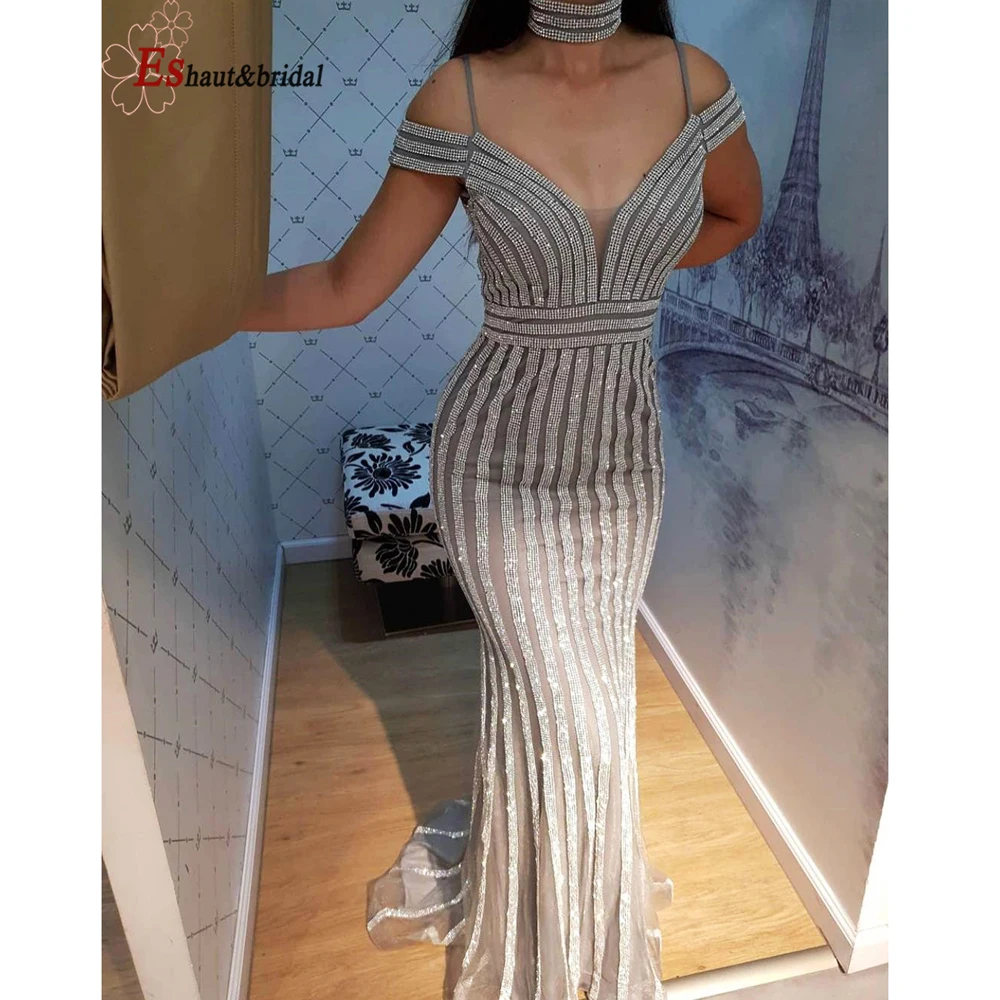 Роскошное сексуальное блестящее вечернее платье 2020 с открытыми плечами длинное